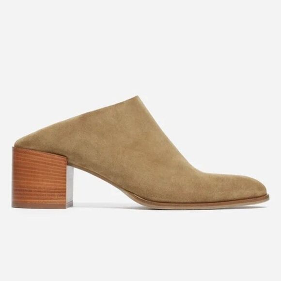 EVERLANE Suede Leather Step Back High Heel Women's Slip On Mules 7 Boho Booties - Picture 2 of 12